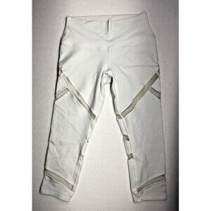 Alo Yoga White Capri Leggings Women’s High Waist Mesh Panel Activewear